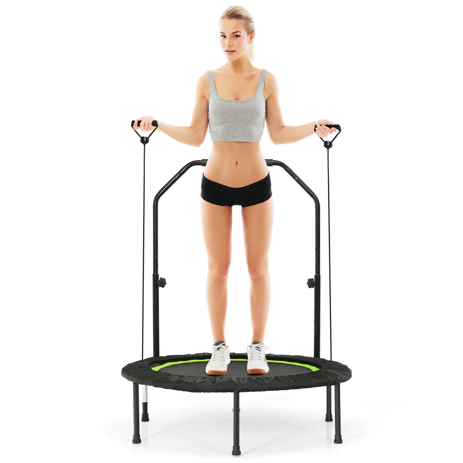 Costway 40" Mini Trampoline Fitness Rebounder Handrail Indoor Home Gym Cardio Exercise TrainerGreen