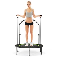 Costway Mini Trampoline Fitness Rebounder Handrail Indoor Home Gym Cardio Exercise Trainer Green