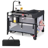 5-IN-1 Portable Travel Cot Portacot Sleeper Bedside Bassinet Playpen Cradle Adjustable Height w/Mattress & Music Box
