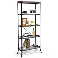 Costway 5-Tier Kitchen Storage Rack Steel Frame Organizer Shelf Wood Display Cabinet