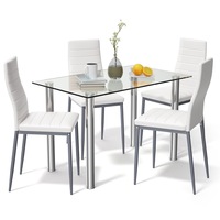 Costway 5PCS Indoor Table Chairs Set Dining Furniture Tempered Glass Table Living Kitchen Bistro