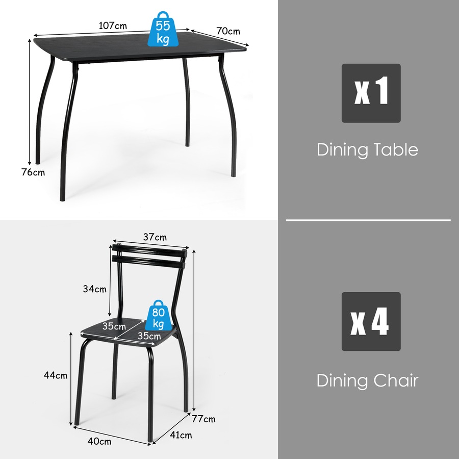 Costway 5pcs Modern Dining Table and Chairs Set Kitchen Furniture Cafe Home
