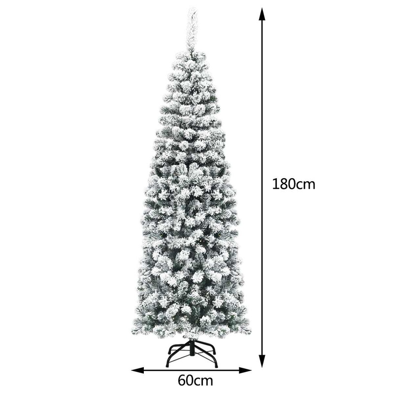 Buy Costway1.8M Prelit Snowy Slim Christmas Tree w/Warm Lights Snow