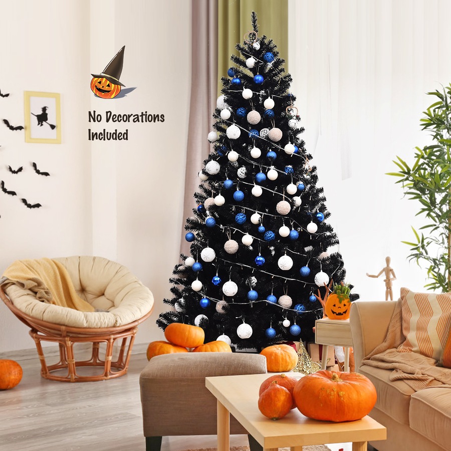 Costway 2.25M 7.5FT Christmas Tree Xmas Decoration Hinged PVC 1258 Tips Office Home Decor Black