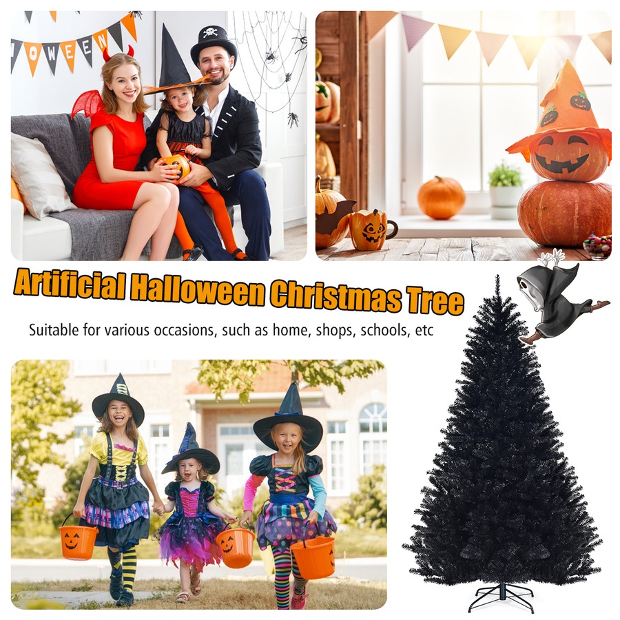 Costway 2.25M 7.5FT Christmas Tree Xmas Decoration Hinged PVC 1258 Tips Office Home Decor Black