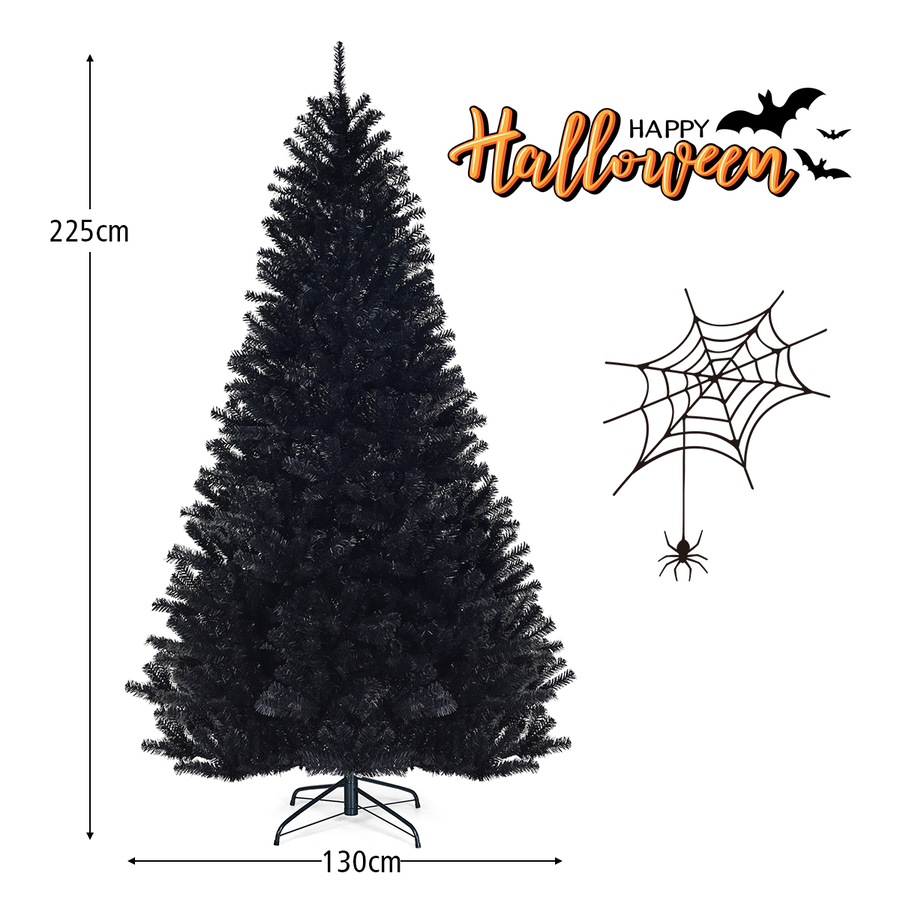 Costway 2.25M 7.5FT Christmas Tree Xmas Decoration Hinged PVC 1258 Tips Office Home Decor Black