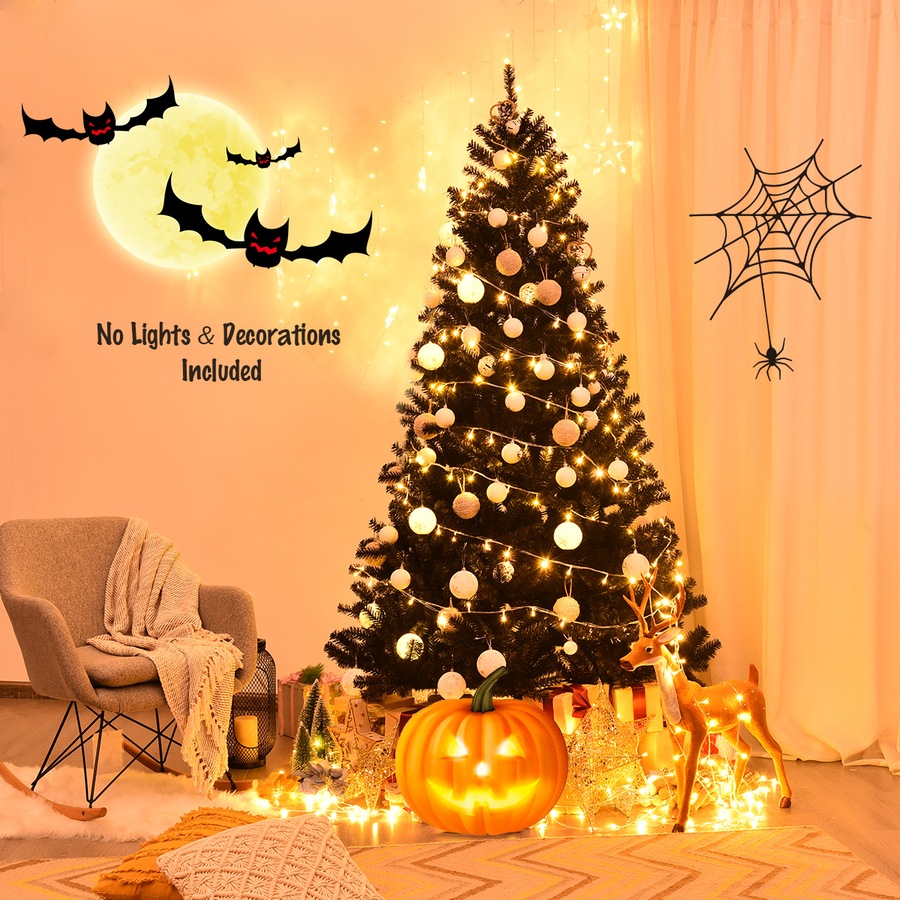 Costway 2.25M 7.5FT Christmas Tree Xmas Decoration Hinged PVC 1258 Tips Office Home Decor Black