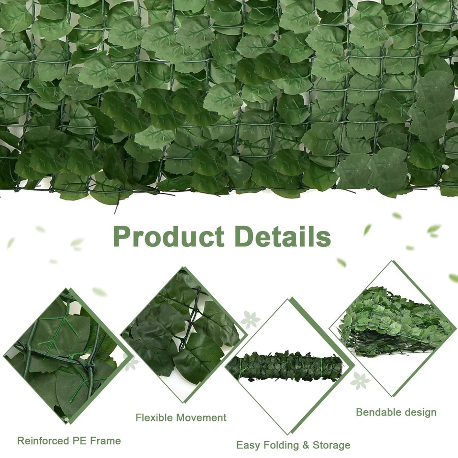 Costway Artificial Hedge Vertical Garden Panel Fake Ivy Leaf Privacy Fence Screen Grass Wall Outdoor Yard Decor 100x300cm