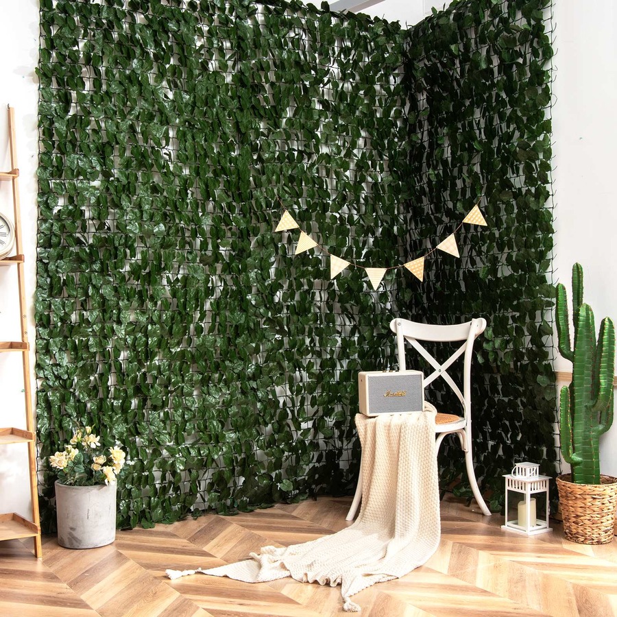 Costway Artificial Hedge Vertical Garden Panel Fake Ivy Leaf Privacy Fence Screen Grass Wall Outdoor Yard Decor 100x300cm