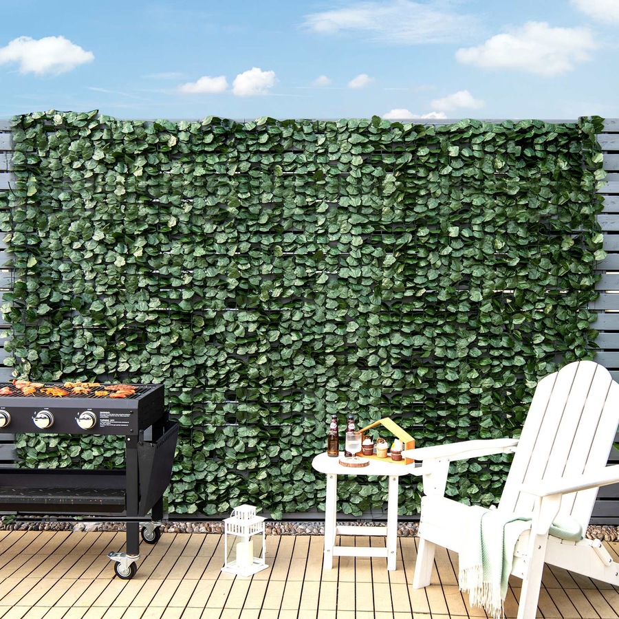 Costway Artificial Hedge Vertical Garden Panel Fake Ivy Leaf Privacy Fence Screen Grass Wall Outdoor Yard Decor 100x300cm