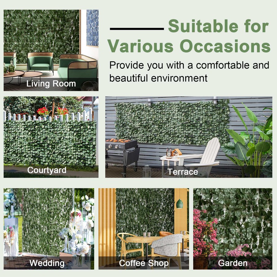 Costway Artificial Hedge Vertical Garden Panel Fake Ivy Leaf Privacy Fence Screen Grass Wall Outdoor Yard Decor 100x300cm
