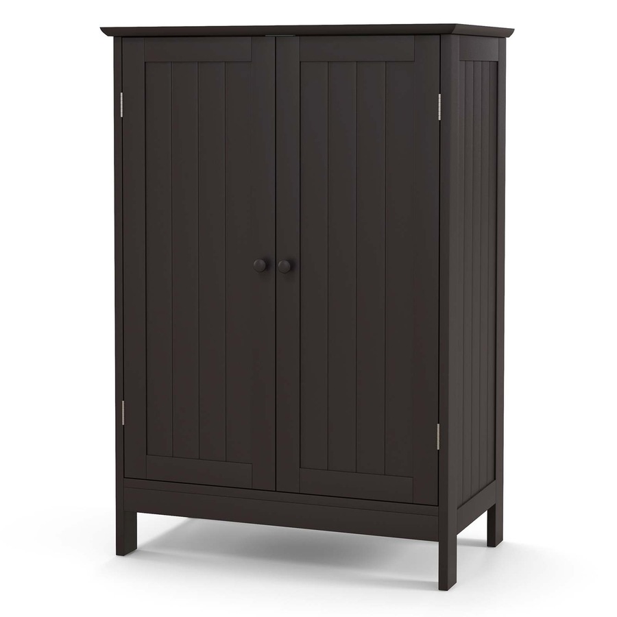 Costway Bathroom Cabinet Wooden Storage Cupboard w/2 Doors Hallway Table Kitchen Sideboard Brown