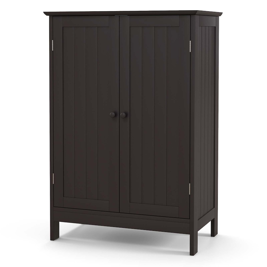 Costway Bathroom Cabinet Wooden Storage Cupboard w/2 Doors Hallway Table Kitchen Sideboard Brown