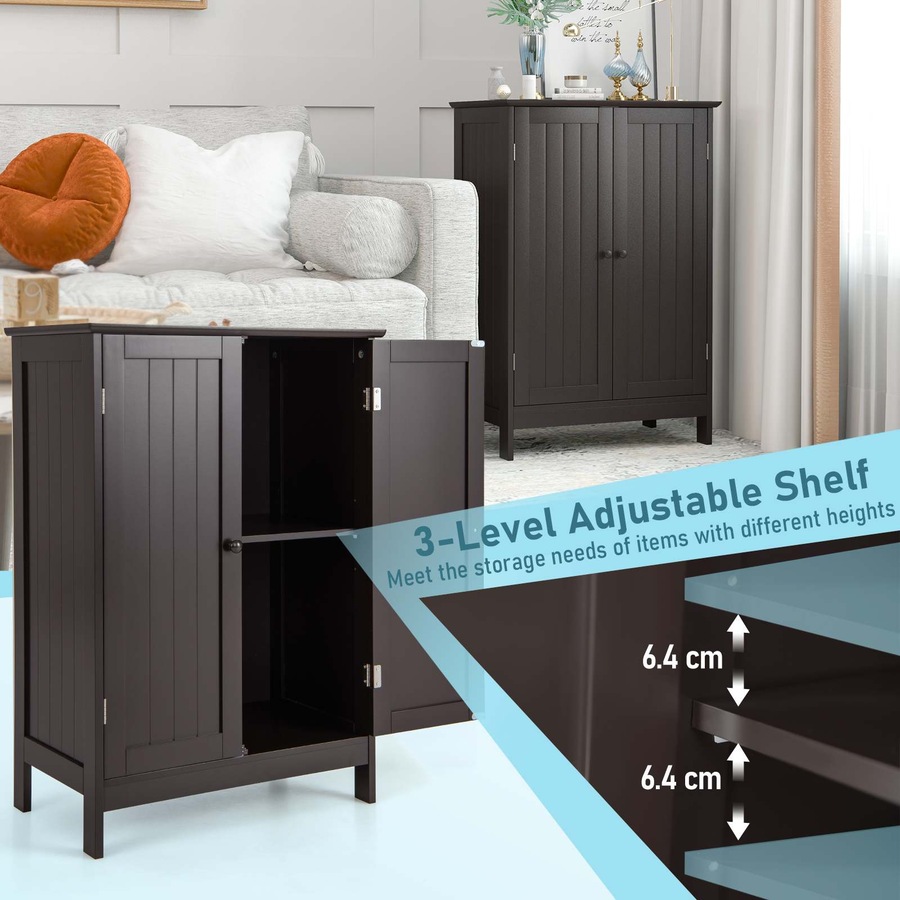 Costway Bathroom Cabinet Wooden Storage Cupboard w/2 Doors Hallway Table Kitchen Sideboard Brown