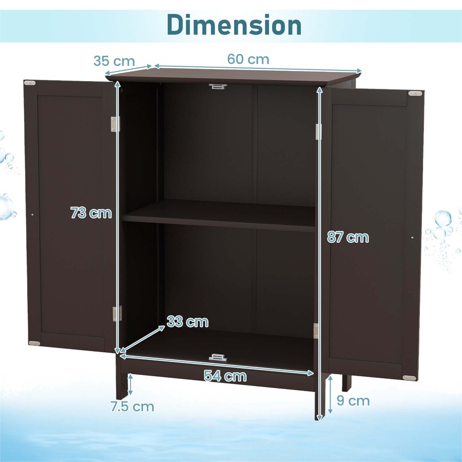 Costway Bathroom Cabinet Wooden Storage Cupboard w/2 Doors Hallway Table Kitchen Sideboard Brown