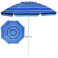 Costway 2.2m Beach Umbrella Canopy Outdoor Sun Shade Tilting Parasol Shelter w/Cup Holders & Carry Bag Garden Pool Patio
