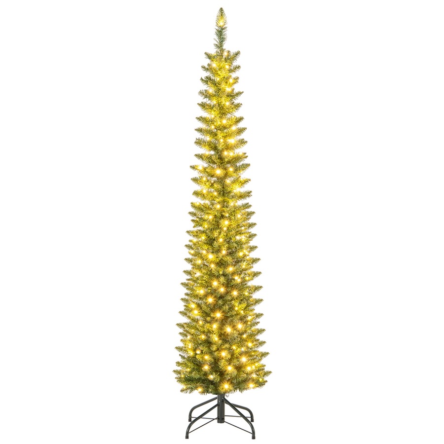 Costway 180CM Pre-Lit Artificial Christmas Tree Slim Pencil Xmas Tree w/390 Branch Tips Warm White LED Lights Multicolor