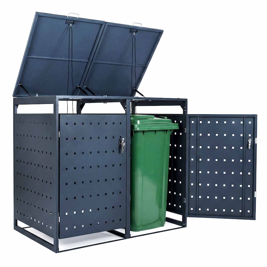 Costway 1.24m³ Outdoor Garbage Bin Shelter Metal Storage Shed Trash Can Enclosure w/Gas Struts Shock Absorbers Lockable