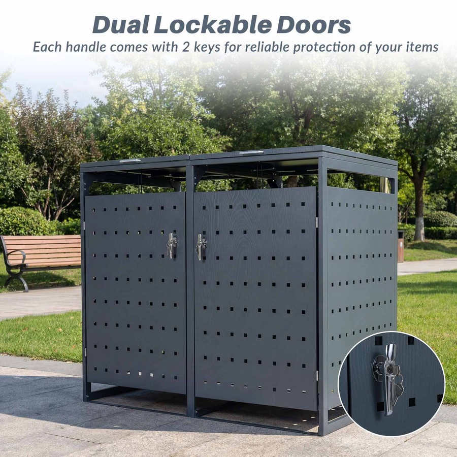 Costway 1.24m³ Outdoor Garbage Bin Shelter Metal Storage Shed Trash Can Enclosure w/Gas Struts Shock Absorbers Lockable