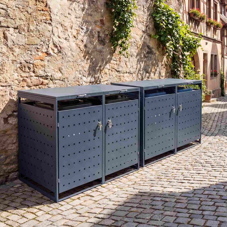 Costway 1.24m³ Outdoor Garbage Bin Shelter Metal Storage Shed Trash Can Enclosure w/Gas Struts Shock Absorbers Lockable