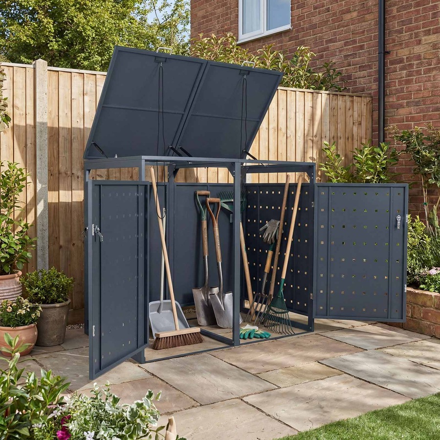 Costway 1.24m³ Outdoor Garbage Bin Shelter Metal Storage Shed Trash Can Enclosure w/Gas Struts Shock Absorbers Lockable