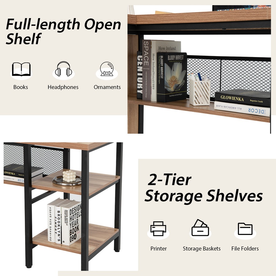 Costway 1.5M L-shaped Office Desk Corner Desk w/Shelves Writing Desk Computer Workstation Natural