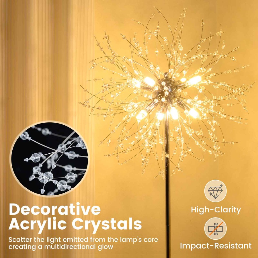 Costway 1.6m Crystal Floor Lamp Modern Dandelion Reading Light Metal Pole Lamp Foot Switch Living Room Bedisde