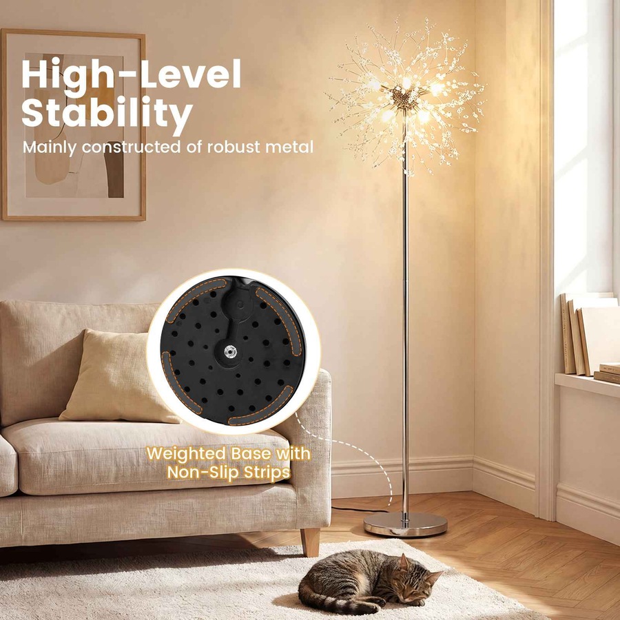 Costway 1.6m Crystal Floor Lamp Modern Dandelion Reading Light Metal Pole Lamp Foot Switch Living Room Bedisde