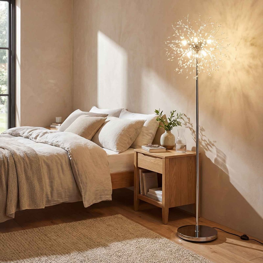 Costway 1.6m Crystal Floor Lamp Modern Dandelion Reading Light Metal Pole Lamp Foot Switch Living Room Bedisde