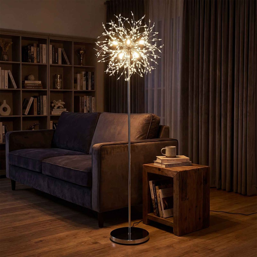 Costway 1.6m Crystal Floor Lamp Modern Dandelion Reading Light Metal Pole Lamp Foot Switch Living Room Bedisde