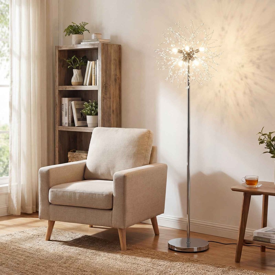 Costway 1.6m Crystal Floor Lamp Modern Dandelion Reading Light Metal Pole Lamp Foot Switch Living Room Bedisde
