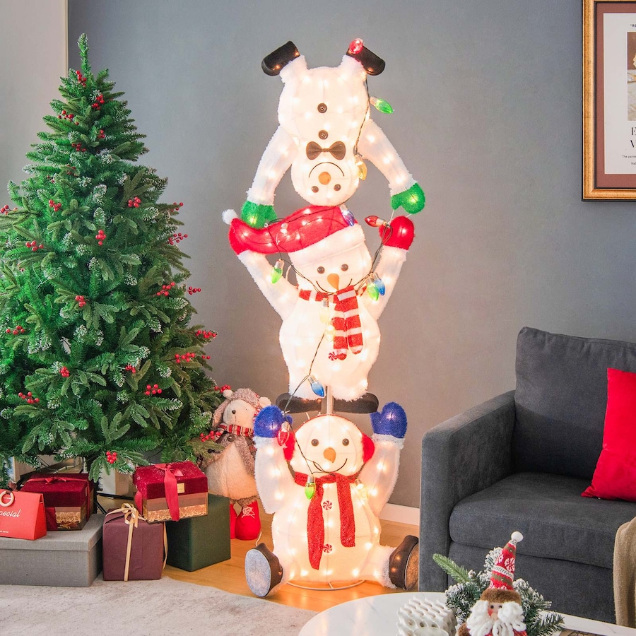 Costway 1.7M Stack Snowman w/150 Warm White LED Lights Christmas Decoration Outdoor Xmas Lighted Holiday Garden Yard Decor