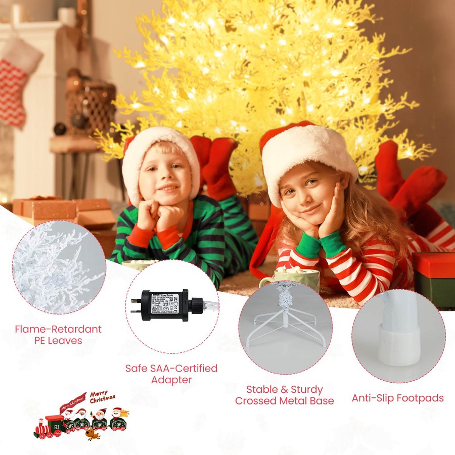 Costway 1.85M Pre-Lit Christmas Tree Snow-Flocked w/383 Tips 300 Lights 11 Modes Artificial Xmas Tree Home Party White