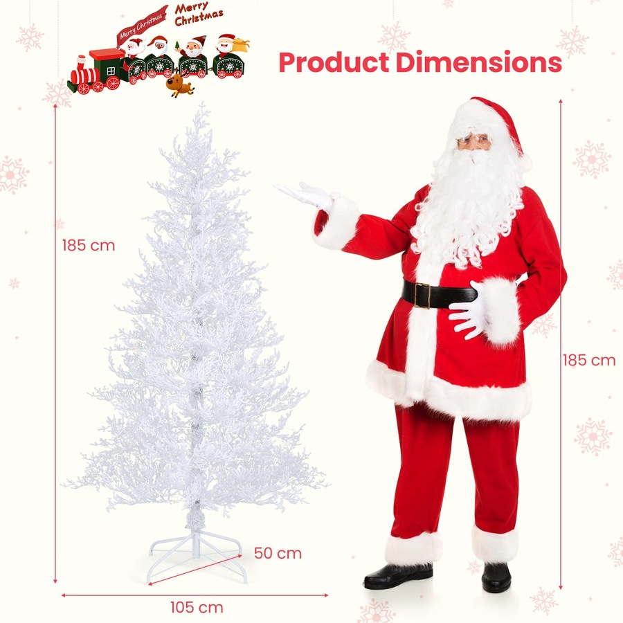 Costway 1.85M Pre-Lit Christmas Tree Snow-Flocked w/383 Tips 300 Lights 11 Modes Artificial Xmas Tree Home Party White