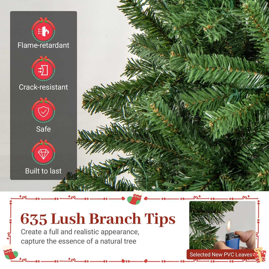 Costway 1.8M Artificial Christmas Tree Pre-lit Hinged Xmas Decor w/500 Multicolored LED Lights 635 Tips Home Office Party