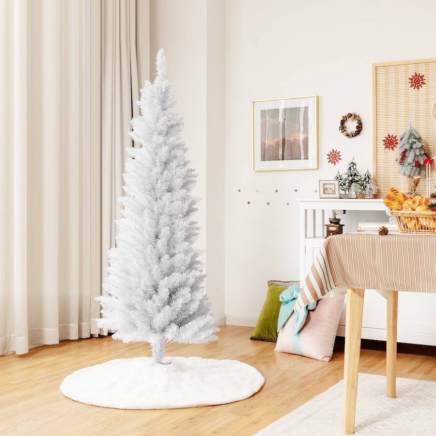 Costway 1.8M Christmas Tree Slim Xmas Tree w/340 PVC Branch Tips White