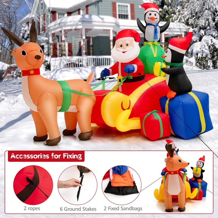Costway 1.8M Inflatable Christmas Santa Sleigh Reindeer Outdoor Xmas Lights Party Decor Gift