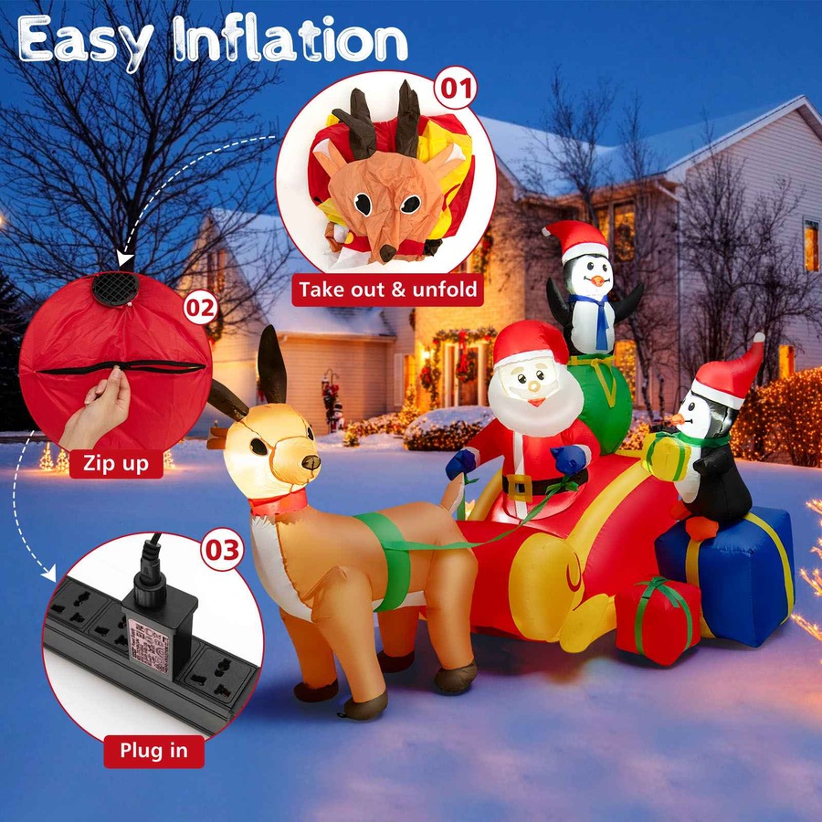 Costway 1.8M Inflatable Christmas Santa Sleigh Reindeer Outdoor Xmas Lights Party Decor Gift