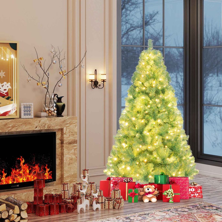 Costway 1.8M LED Pre-Lit Christmas Tree w/688 Tips Reflective Films 8 Modes PET Xmas Tree Decor Fruit Green