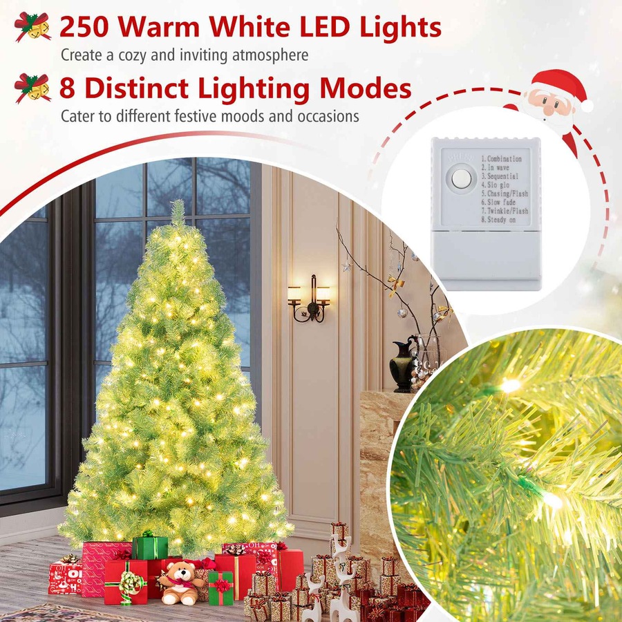 Costway 1.8M LED Pre-Lit Christmas Tree w/688 Tips Reflective Films 8 Modes PET Xmas Tree Decor Fruit Green