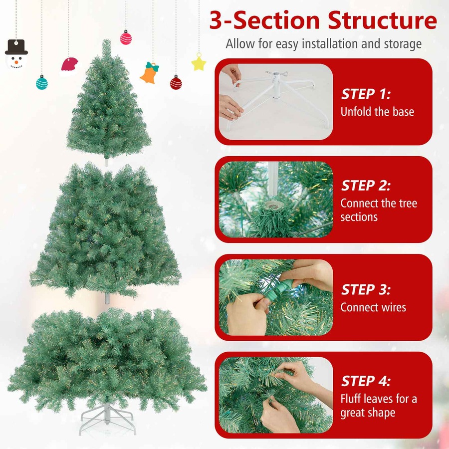 Costway 1.8M LED Pre-Lit Christmas Tree w/688 Tips Reflective Films 8 Modes PET Xmas Tree Decor Fruit Green