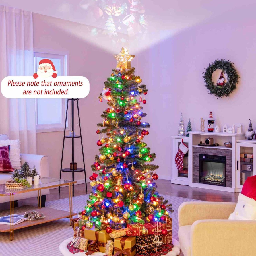 Costway 1.8m LED Pre-Lit Remote Control Christmas Tree w/Projection Light 9 Modes Xmas Decoration
