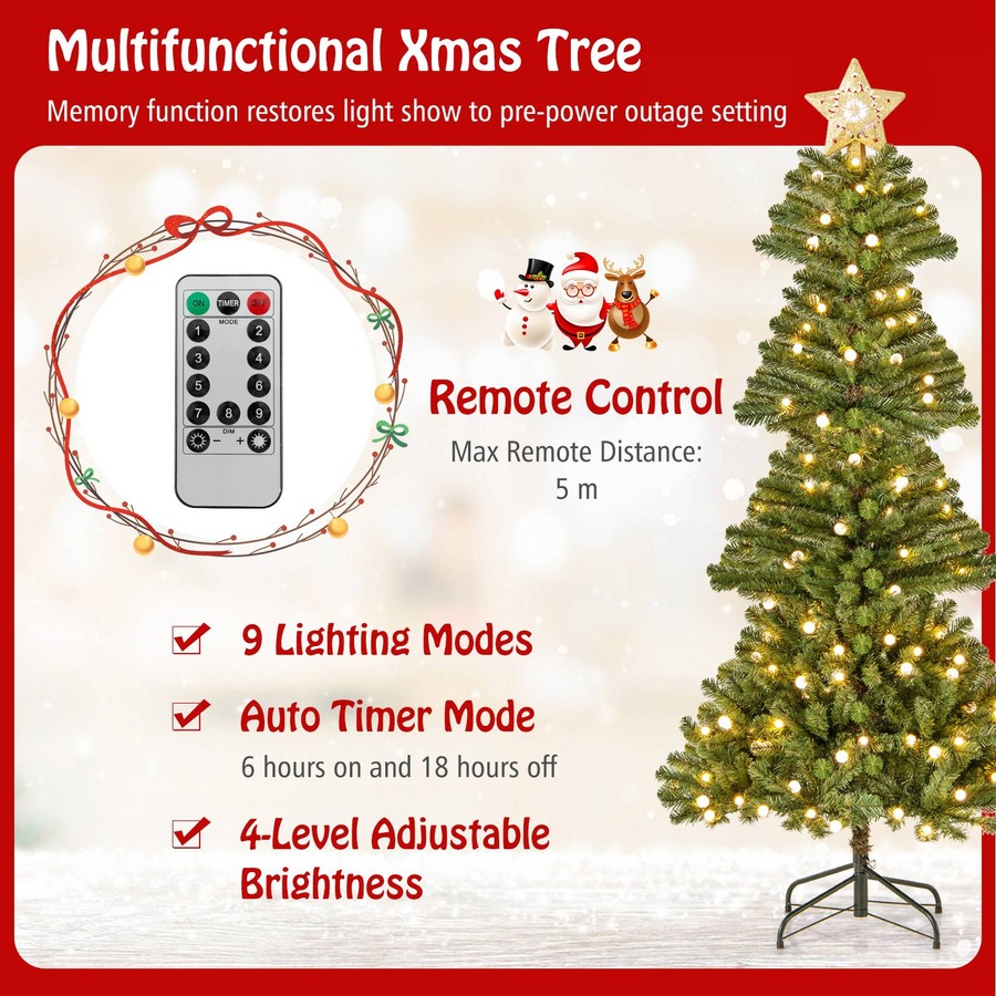 Costway 1.8m LED Pre-Lit Remote Control Christmas Tree w/Projection Light 9 Modes Xmas Decoration
