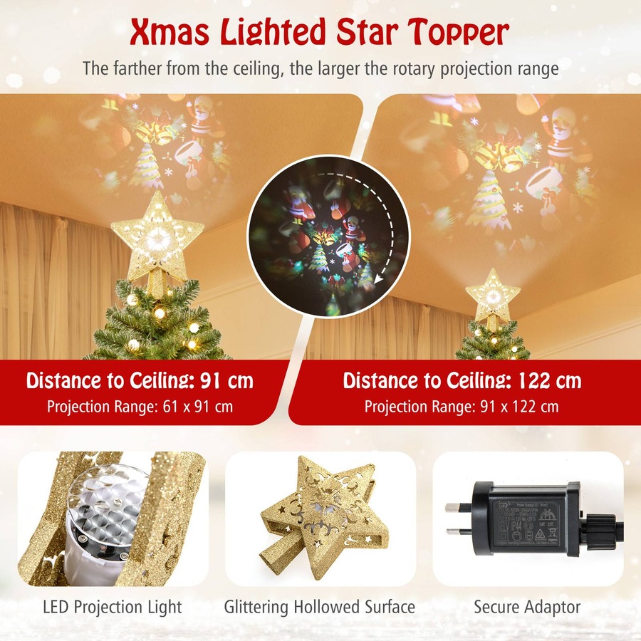 Costway 1.8m LED Pre-Lit Remote Control Christmas Tree w/Projection Light 9 Modes Xmas Decoration