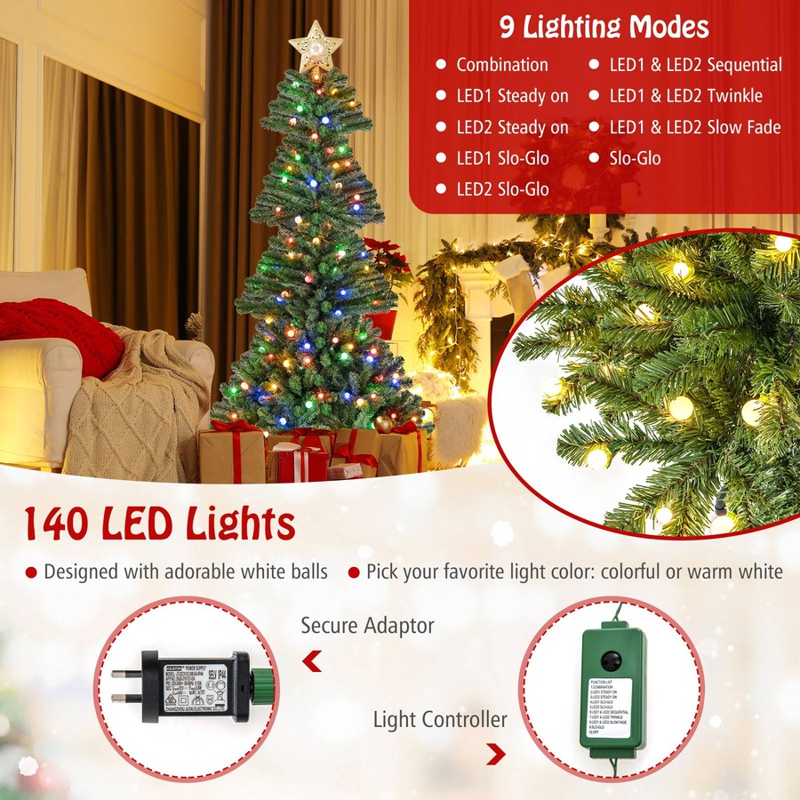 Costway 1.8m LED Pre-Lit Remote Control Christmas Tree w/Projection Light 9 Modes Xmas Decoration