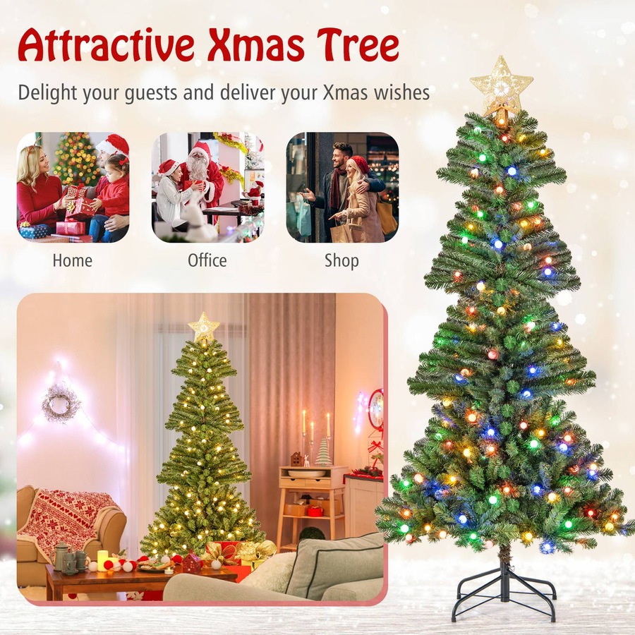 Costway 1.8m LED Pre-Lit Remote Control Christmas Tree w/Projection Light 9 Modes Xmas Decoration