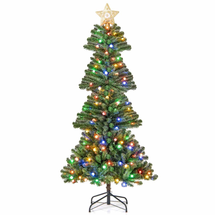 Costway 1.8m LED Pre-Lit Remote Control Christmas Tree w/Projection Light 9 Modes Xmas Decoration