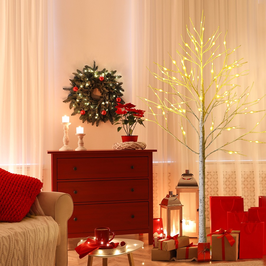 Costway 1.8M Pre-lit Christmas Tree LED Xmas Tree w/96 LED Warm White Lights, Party Home Decor Xmas Gift