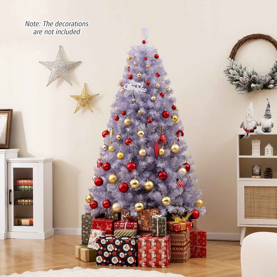 Costway 1.8M Pre-Lit Christmas Tree w/688 Tips Reflective Films LEDs Artificial Xmas Tree PET 8 Mode Lavender Purple