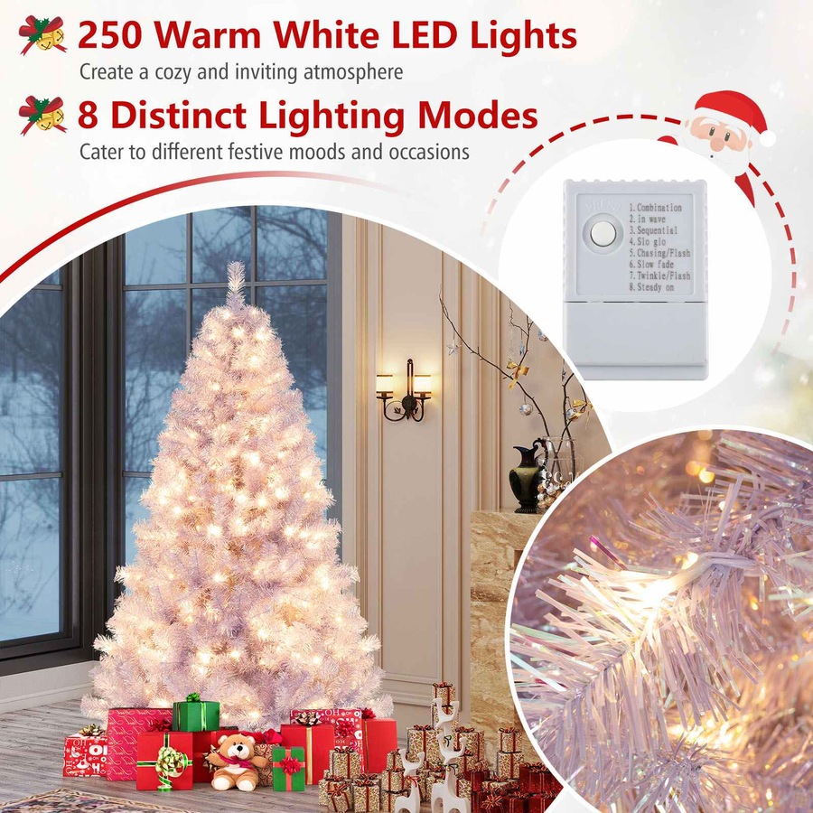 Costway 1.8M Pre-Lit Christmas Tree w/688 Tips Reflective Films LEDs Artificial Xmas Tree PET 8 Mode Lavender Purple